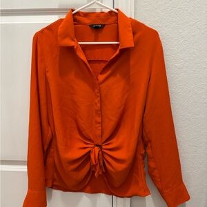 Express Orange Tie-Front Blouse